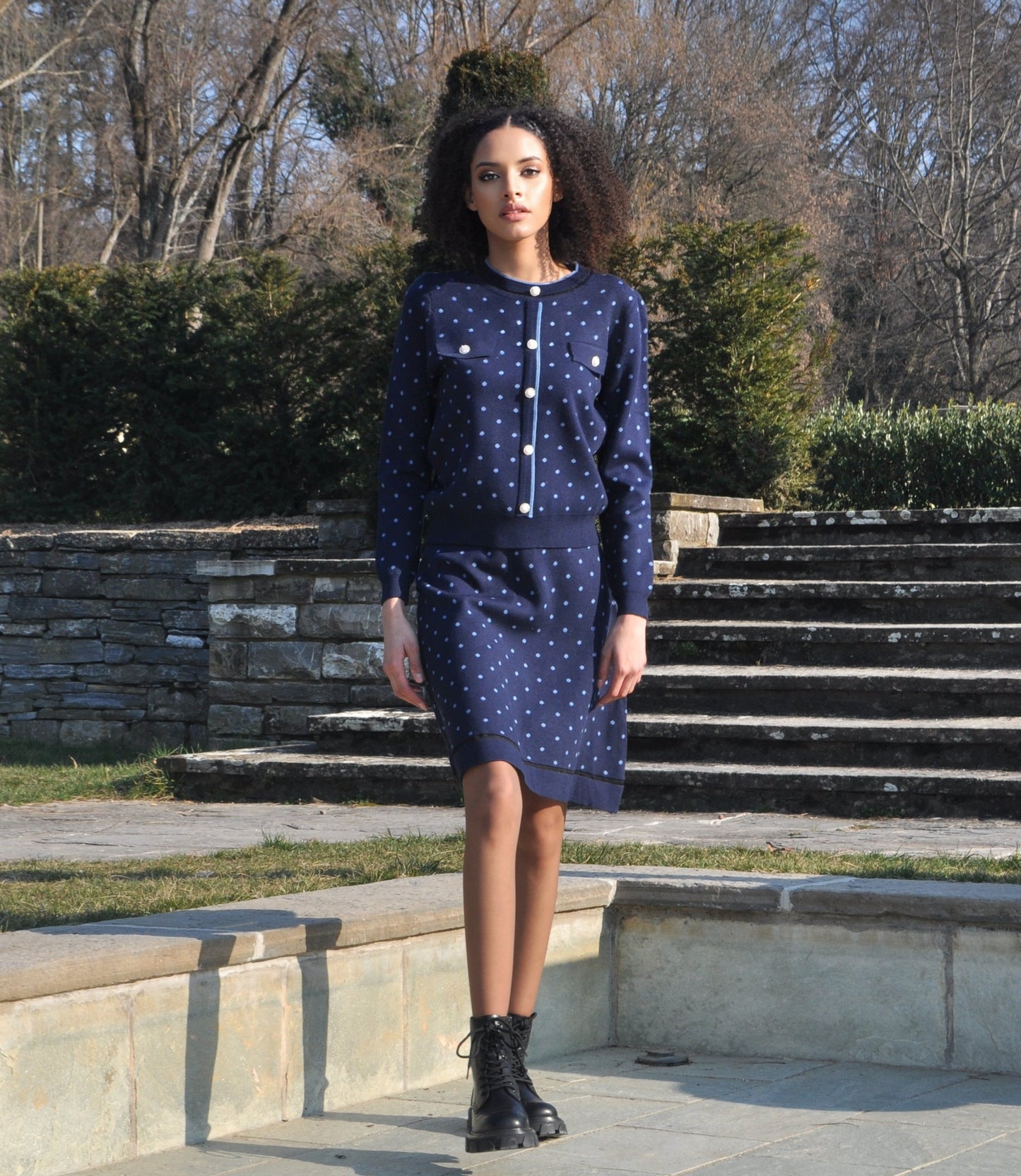 NAVY DOT SKIRT SET